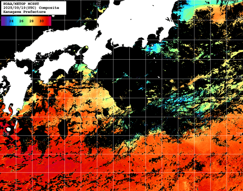 NOAA、MetOp 人工衛星画像 検索結果, 水温分布を図示