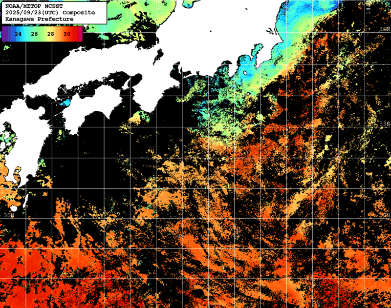 NOAA、MetOp 人工衛星画像 検索結果, 水温分布を図示