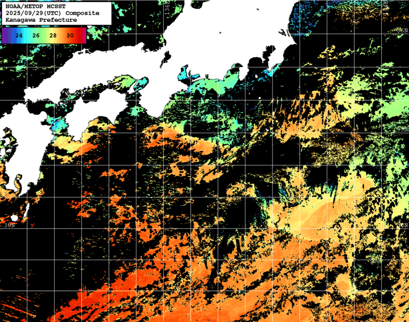 NOAA、MetOp 人工衛星画像 検索結果, 水温分布を図示