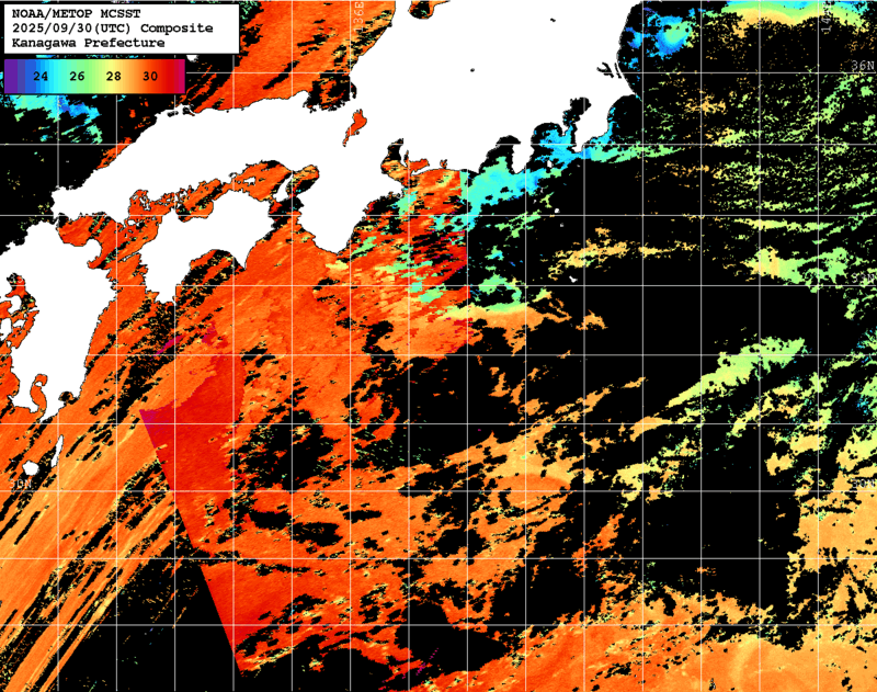 NOAA、MetOp 人工衛星画像 検索結果, 水温分布を図示