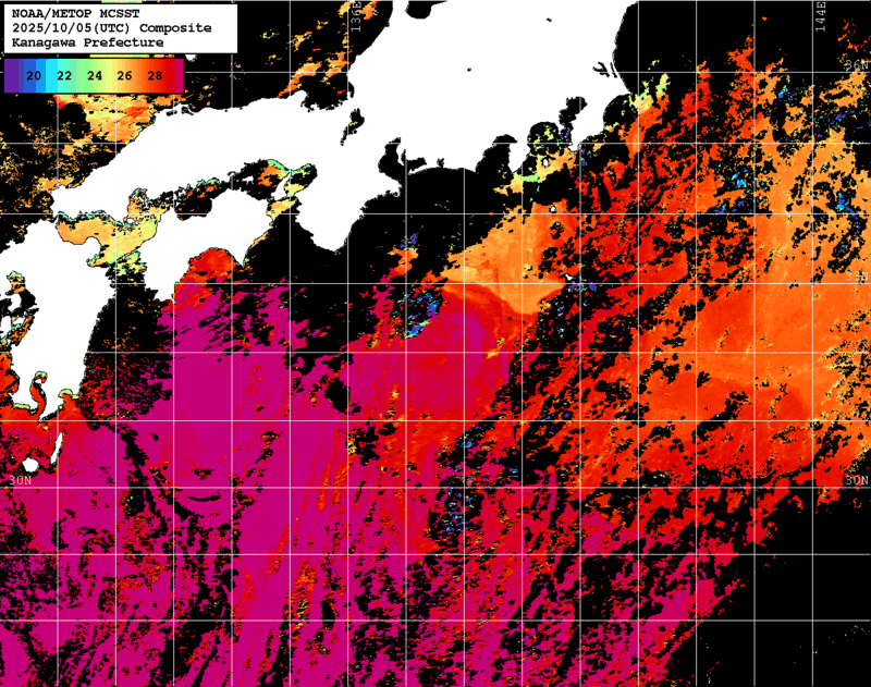 NOAA、MetOp 人工衛星画像 検索結果, 水温分布を図示