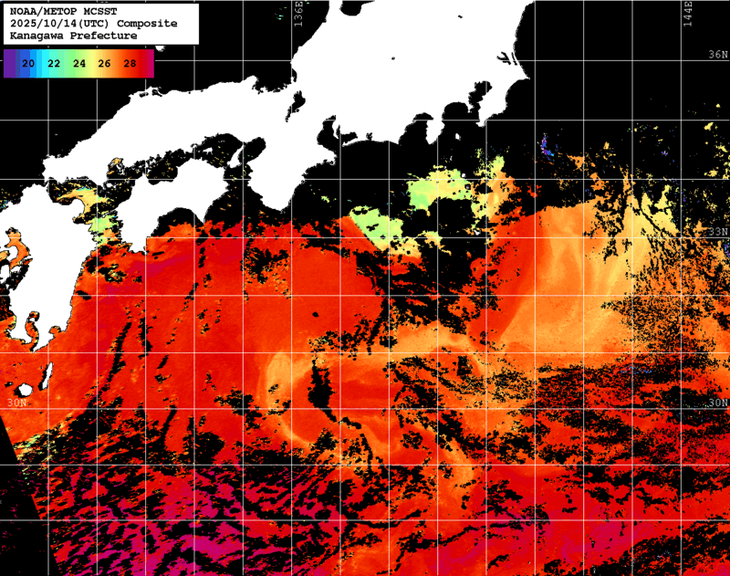 NOAA、MetOp 人工衛星画像 検索結果, 水温分布を図示