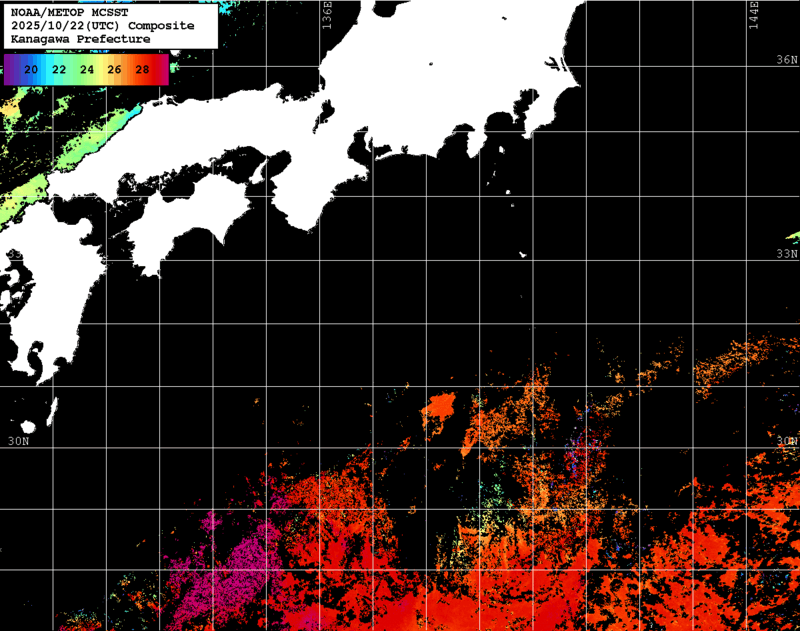 NOAA、MetOp 人工衛星画像 検索結果, 水温分布を図示