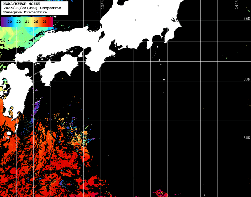 NOAA、MetOp 人工衛星画像 検索結果, 水温分布を図示