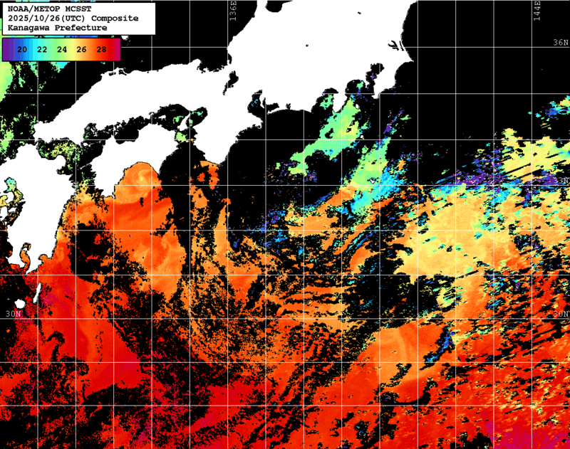NOAA、MetOp 人工衛星画像 検索結果, 水温分布を図示