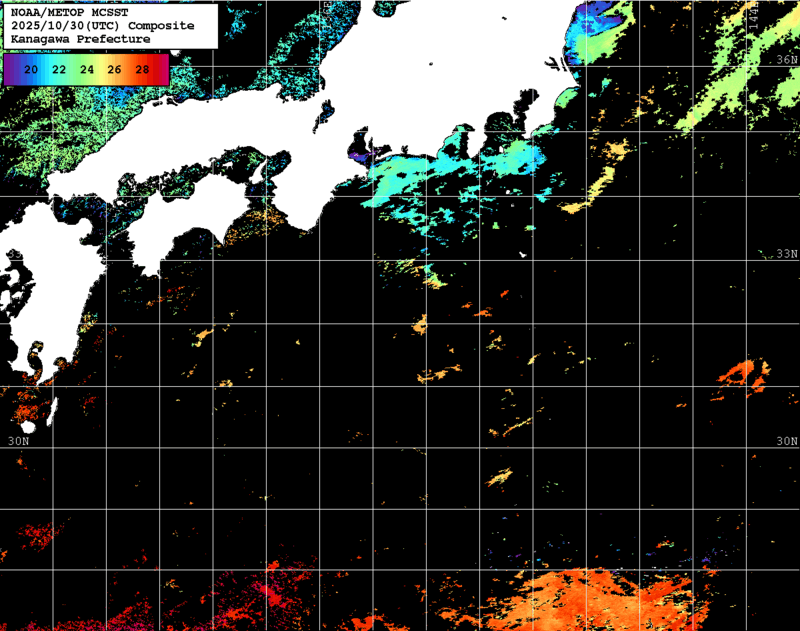 NOAA、MetOp 人工衛星画像 検索結果, 水温分布を図示