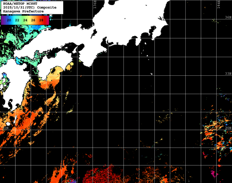 NOAA、MetOp 人工衛星画像 検索結果, 水温分布を図示