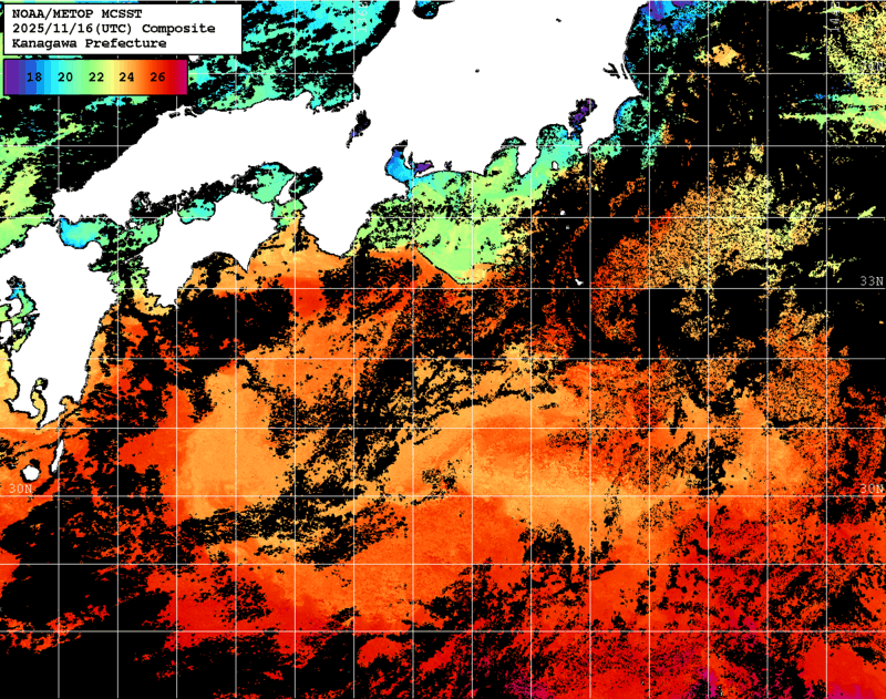 NOAA、MetOp 人工衛星画像 検索結果, 水温分布を図示