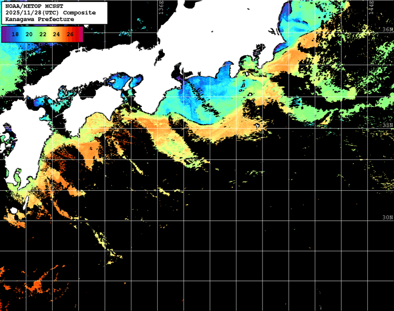 NOAA、MetOp 人工衛星画像 検索結果, 水温分布を図示