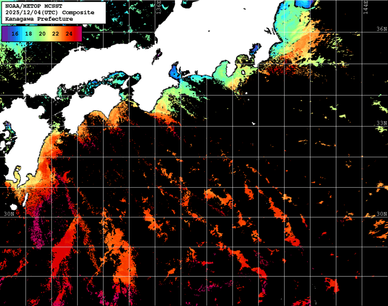 NOAA、MetOp 人工衛星画像 検索結果, 水温分布を図示