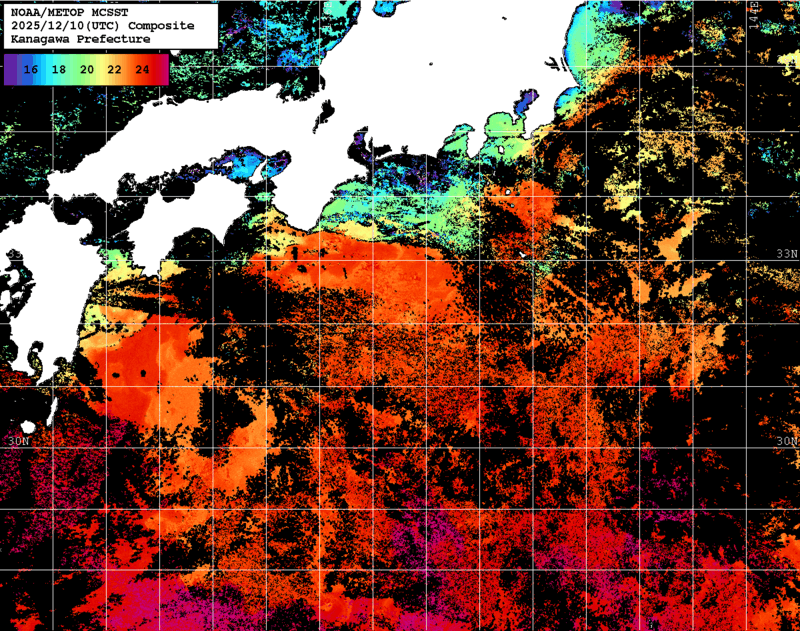 NOAA、MetOp 人工衛星画像 検索結果, 水温分布を図示
