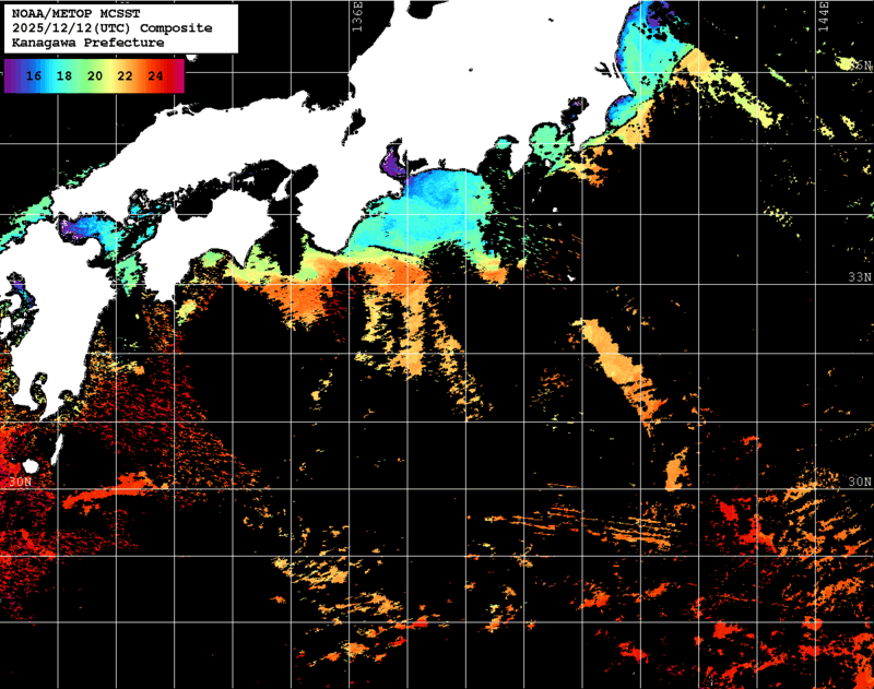 NOAA、MetOp 人工衛星画像 検索結果, 水温分布を図示