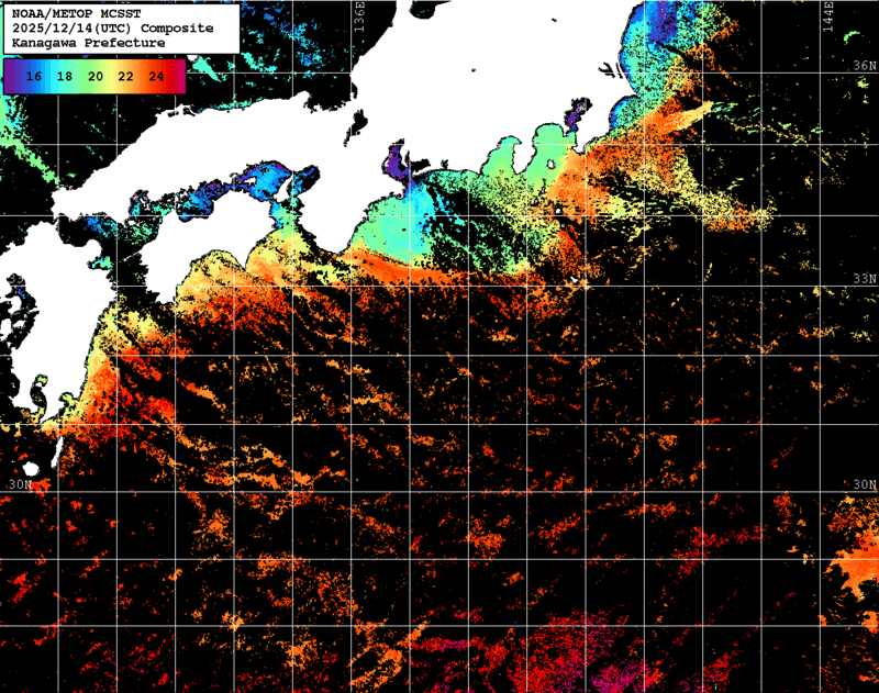 NOAA、MetOp 人工衛星画像 検索結果, 水温分布を図示