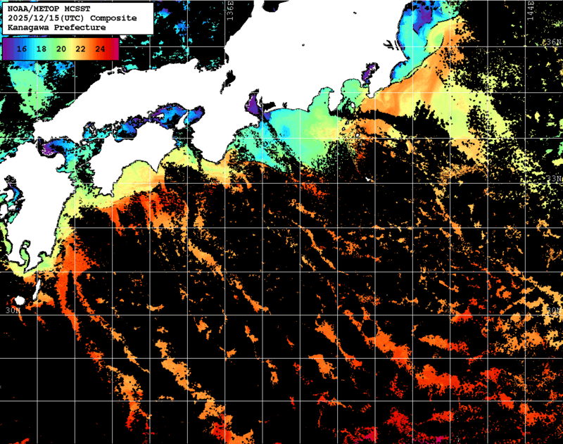 NOAA、MetOp 人工衛星画像 検索結果, 水温分布を図示