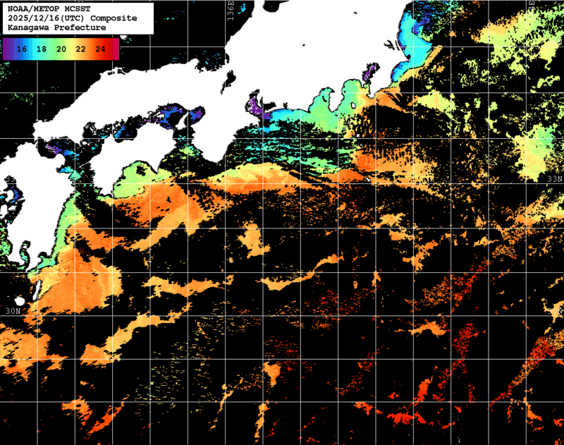 NOAA、MetOp 人工衛星画像 検索結果, 水温分布を図示