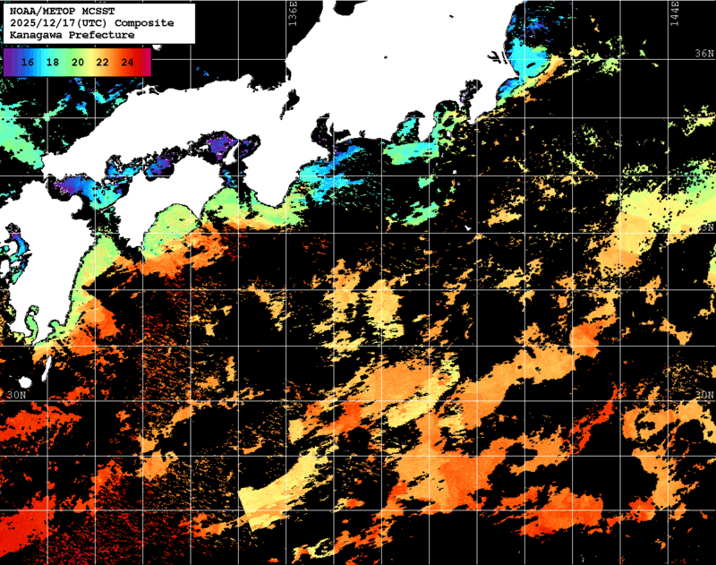 NOAA、MetOp 人工衛星画像 検索結果, 水温分布を図示