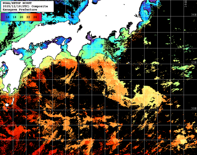 NOAA、MetOp 人工衛星画像 検索結果, 水温分布を図示