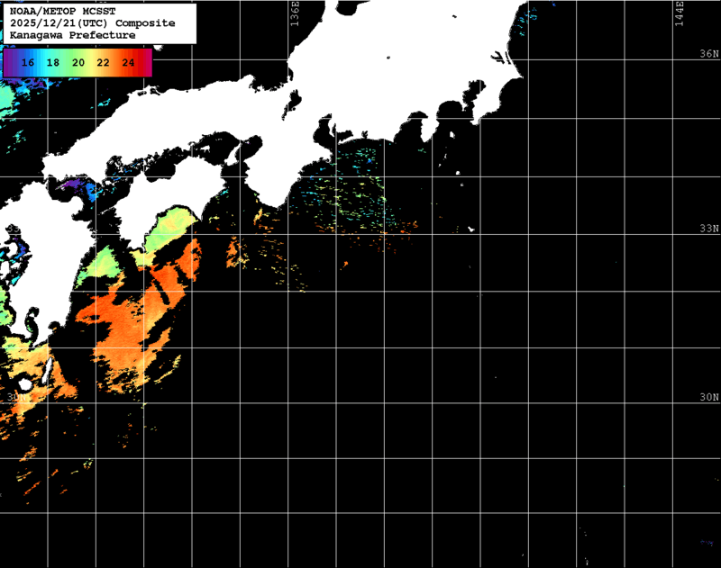NOAA、MetOp 人工衛星画像 検索結果, 水温分布を図示