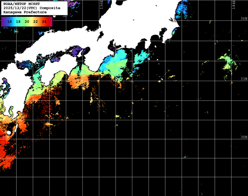 NOAA、MetOp 人工衛星画像 検索結果, 水温分布を図示