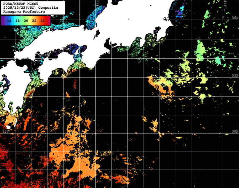 NOAA、MetOp 人工衛星画像 検索結果, 水温分布を図示