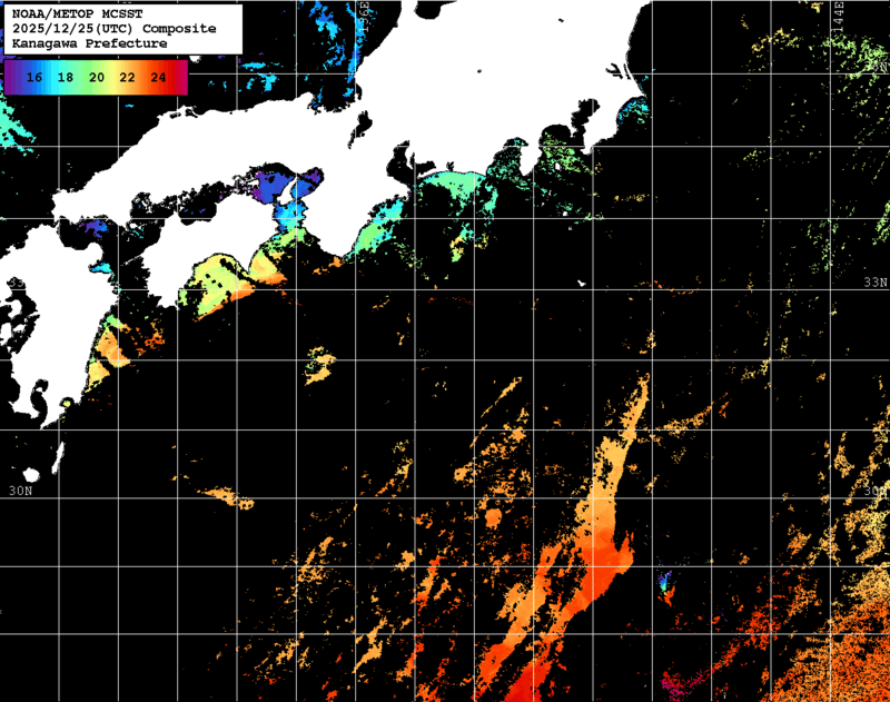 NOAA、MetOp 人工衛星画像 検索結果, 水温分布を図示