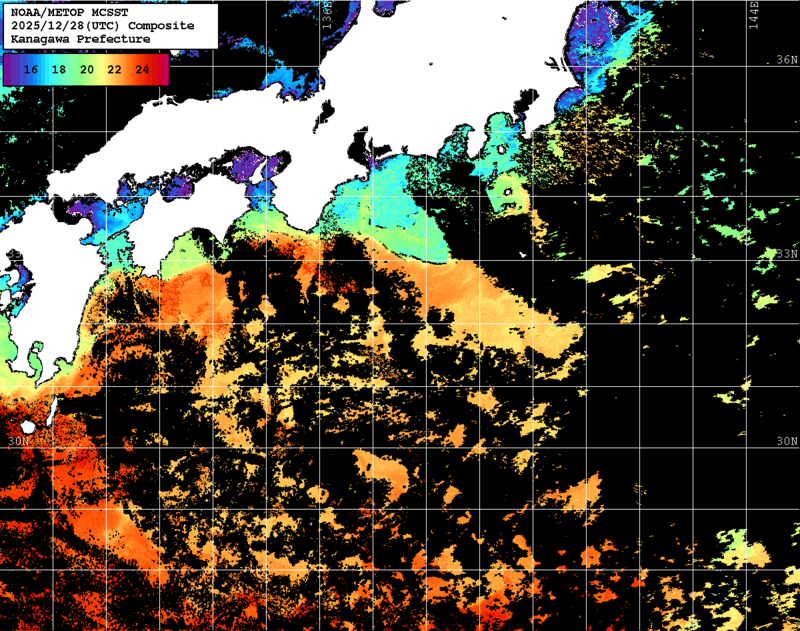 NOAA、MetOp 人工衛星画像 検索結果, 水温分布を図示