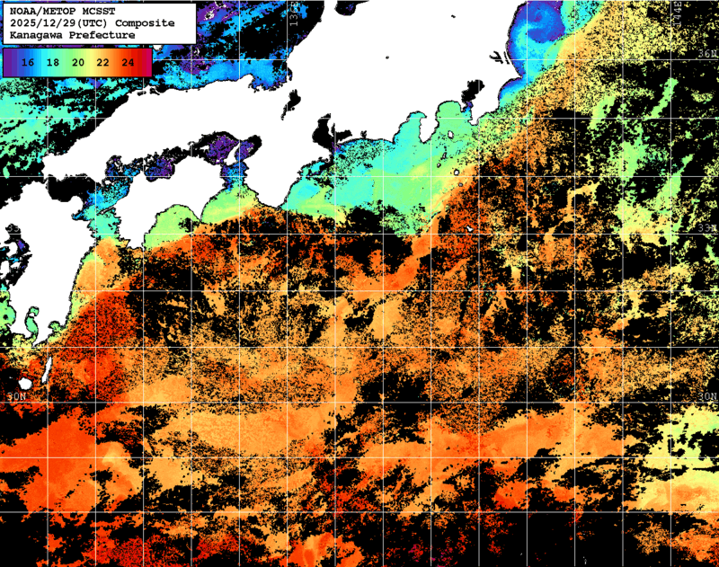 NOAA、MetOp 人工衛星画像 検索結果, 水温分布を図示