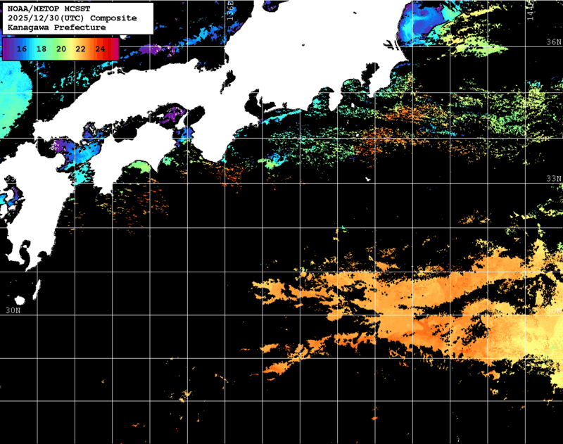 NOAA、MetOp 人工衛星画像 検索結果, 水温分布を図示