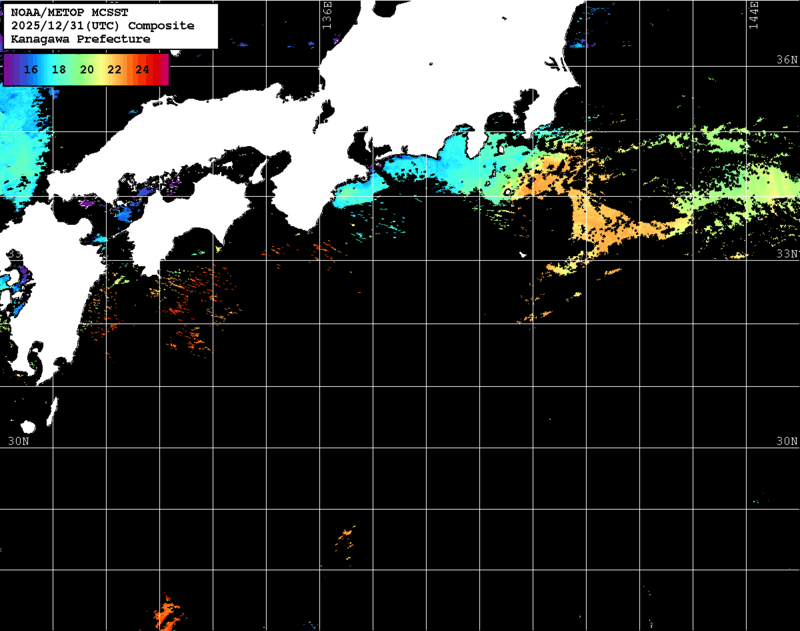 NOAA、MetOp 人工衛星画像 検索結果, 水温分布を図示