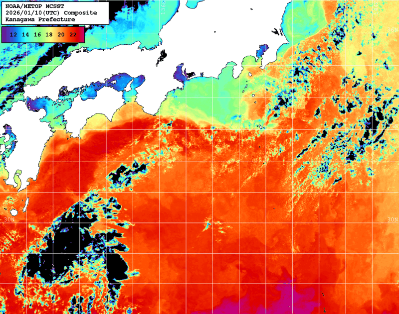 NOAA、MetOp 人工衛星画像 検索結果, 水温分布を図示