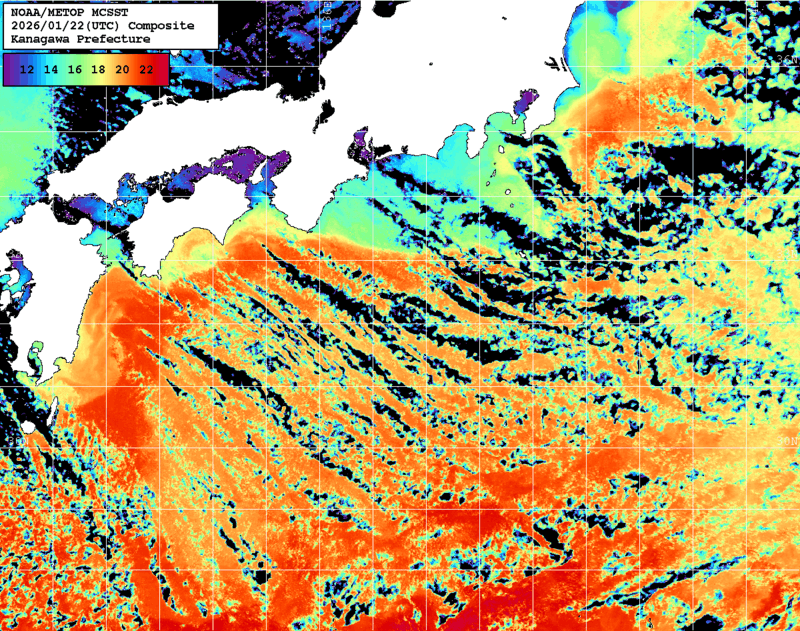 NOAA、MetOp 人工衛星画像 検索結果, 水温分布を図示