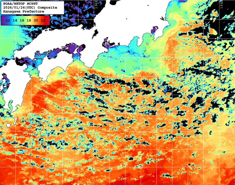NOAA、MetOp 人工衛星画像 検索結果, 水温分布を図示