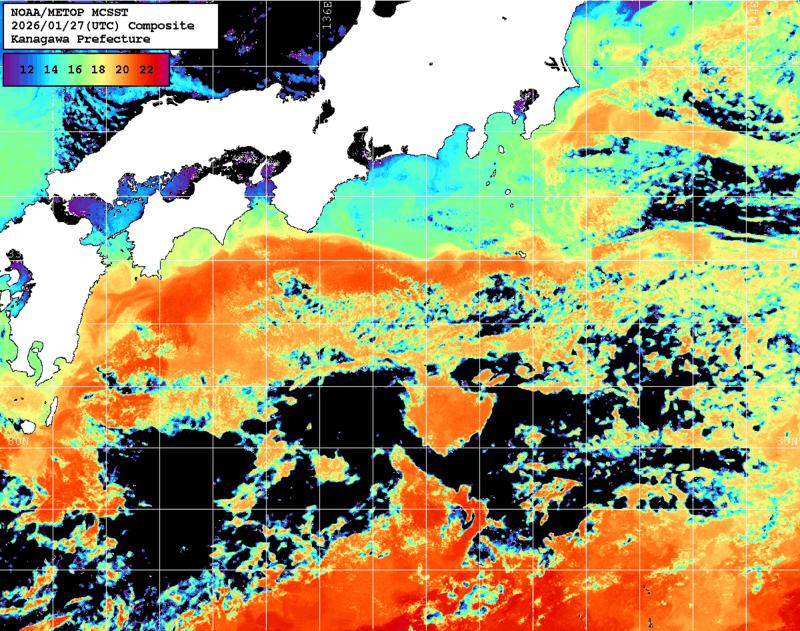 NOAA、MetOp 人工衛星画像 検索結果, 水温分布を図示