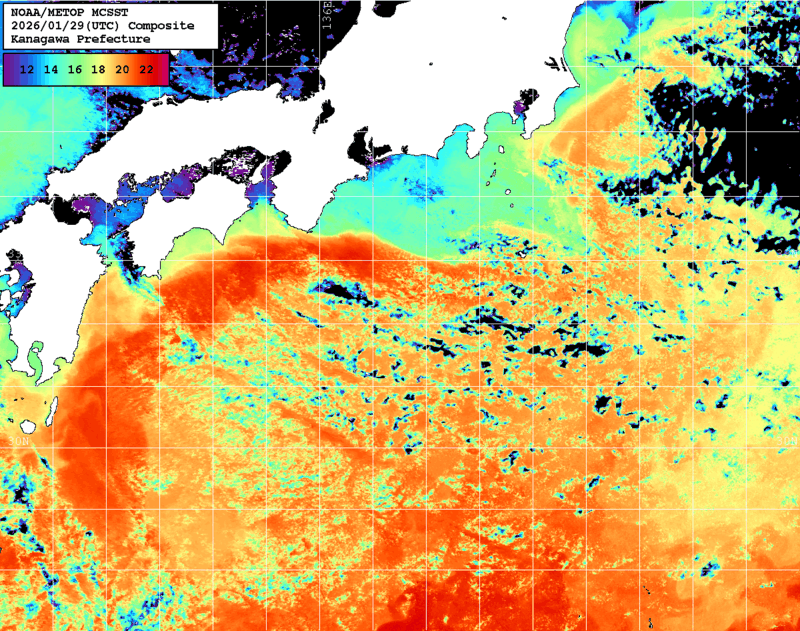 NOAA、MetOp 人工衛星画像 検索結果, 水温分布を図示