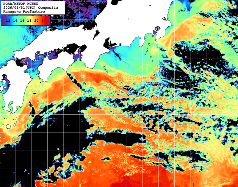 NOAA、MetOp 人工衛星画像 検索結果, 水温分布を図示