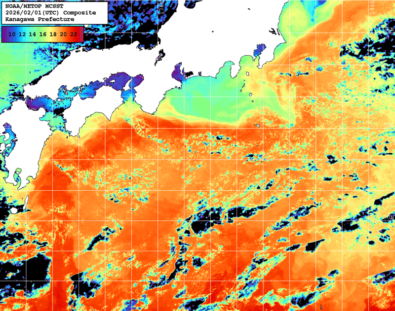 NOAA、MetOp 人工衛星画像 検索結果, 水温分布を図示