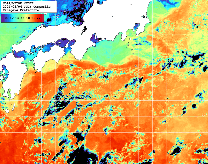 NOAA、MetOp 人工衛星画像 検索結果, 水温分布を図示