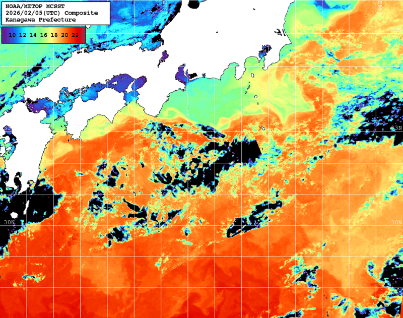 NOAA、MetOp 人工衛星画像 検索結果, 水温分布を図示