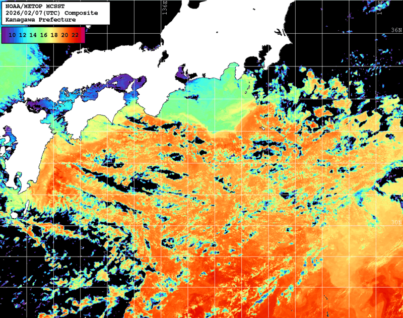 NOAA、MetOp 人工衛星画像 検索結果, 水温分布を図示