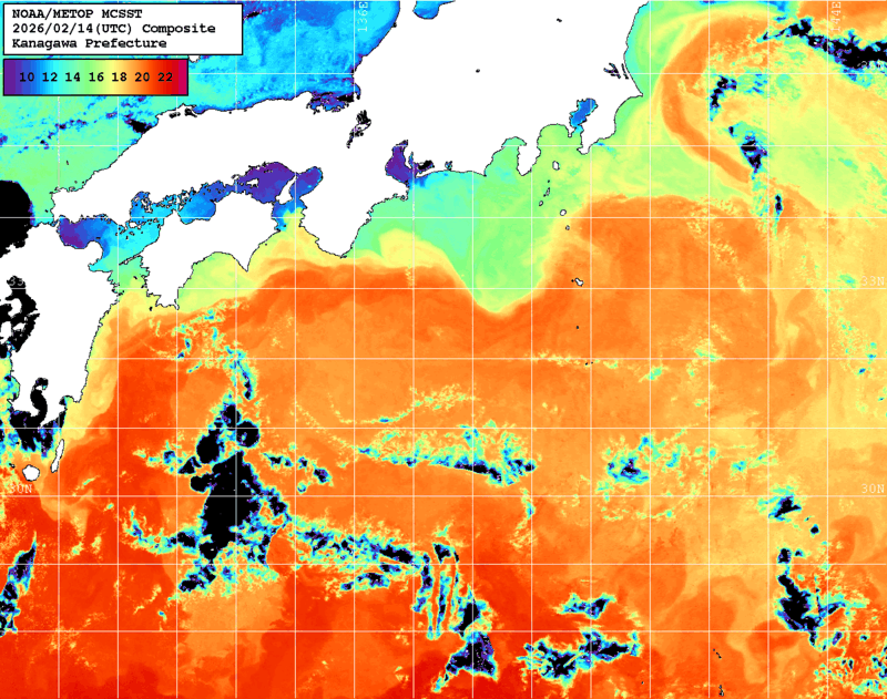 NOAA、MetOp 人工衛星画像 検索結果, 水温分布を図示