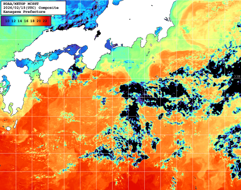 NOAA、MetOp 人工衛星画像 検索結果, 水温分布を図示