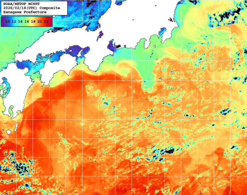 NOAA、MetOp 人工衛星画像 検索結果, 水温分布を図示