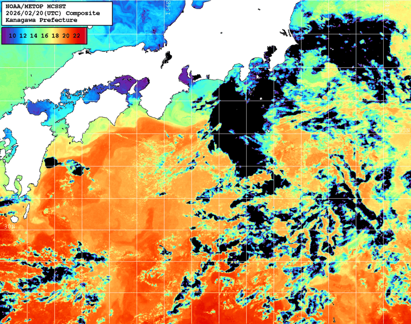 NOAA、MetOp 人工衛星画像 検索結果, 水温分布を図示