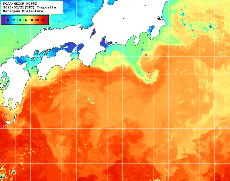 NOAA、MetOp 人工衛星画像 検索結果, 水温分布を図示