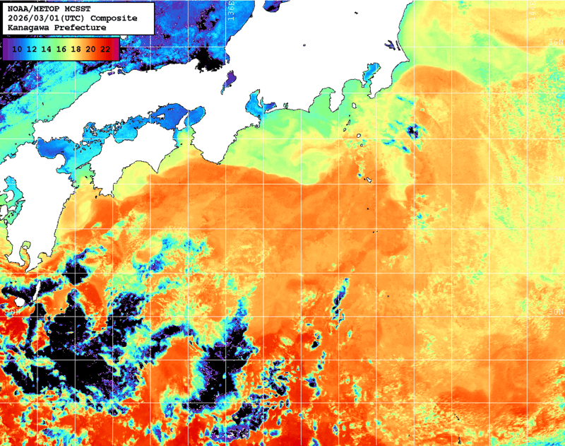 NOAA、MetOp 人工衛星画像 検索結果, 水温分布を図示