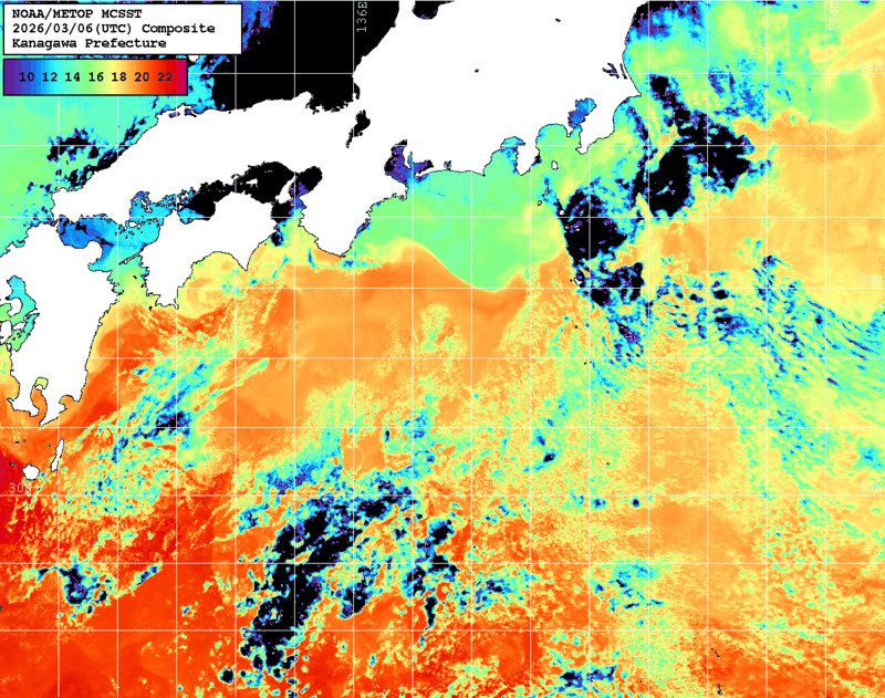 NOAA、MetOp 人工衛星画像 検索結果, 水温分布を図示