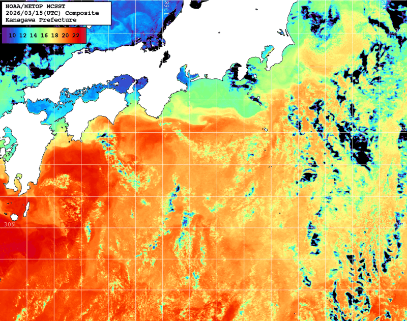 NOAA、MetOp 人工衛星画像 検索結果, 水温分布を図示