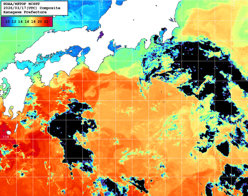 NOAA、MetOp 人工衛星画像 検索結果, 水温分布を図示