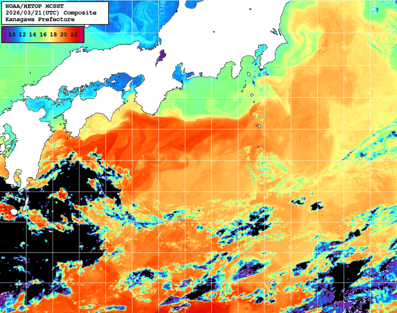 NOAA、MetOp 人工衛星画像 検索結果, 水温分布を図示