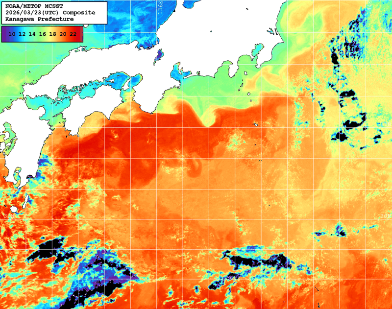 NOAA、MetOp 人工衛星画像 検索結果, 水温分布を図示
